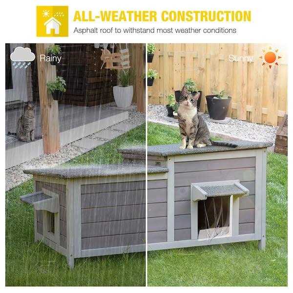 Feral Cat Shelter 2-Room Outdoor Cat House M72455