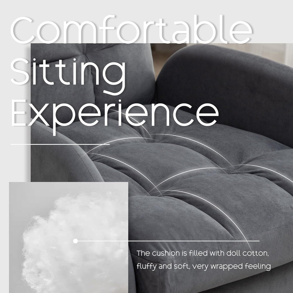 Dark Grey Velvet Accent Chair with Ottoman and Adjustable Backrest P5273