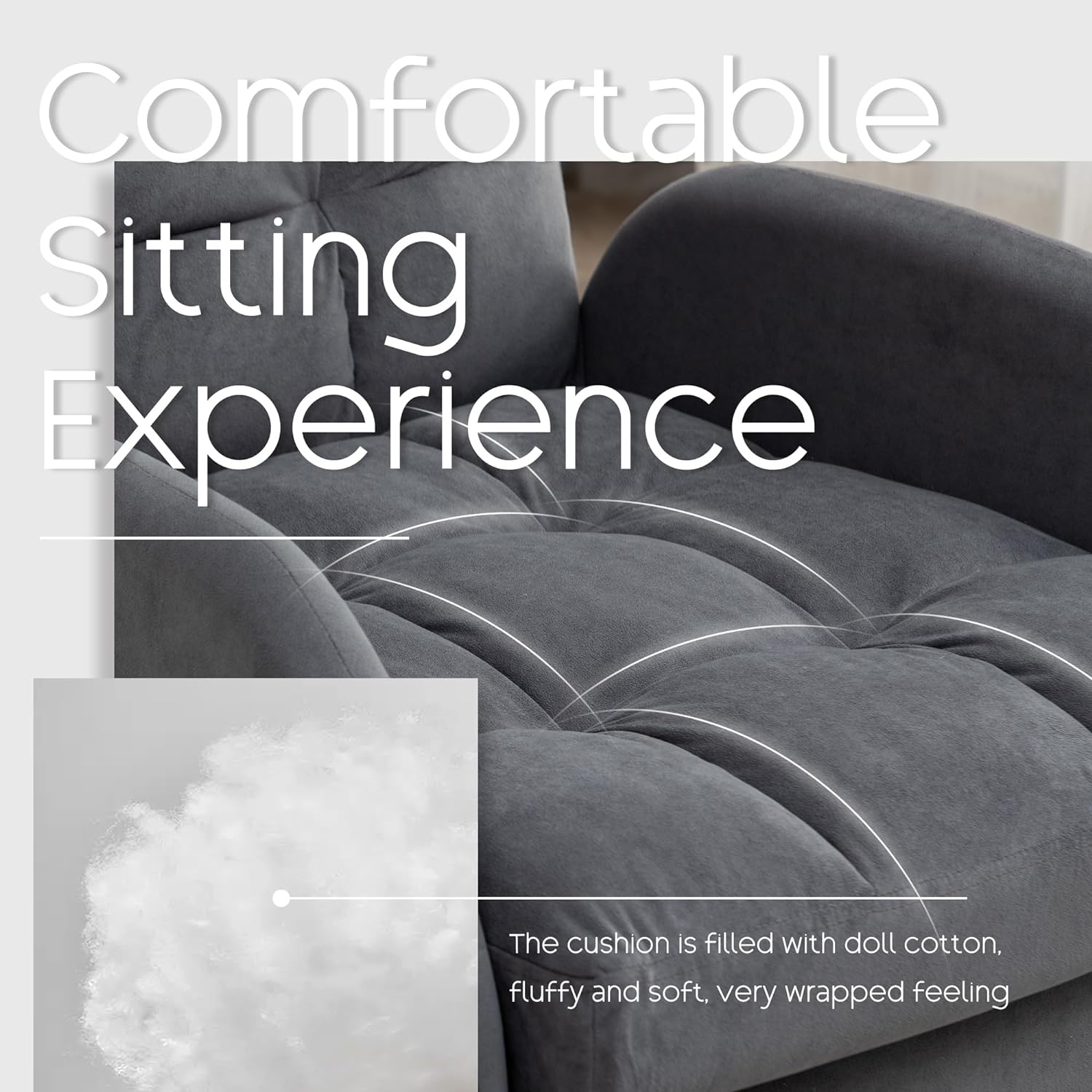 Dark Grey Velvet Accent Chair with Ottoman and Adjustable Backrest P5273