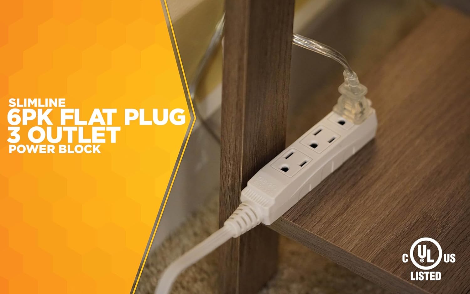 White 13-Foot Angled Flat Plug Extension Cord with 3 Grounded Outlets K4002