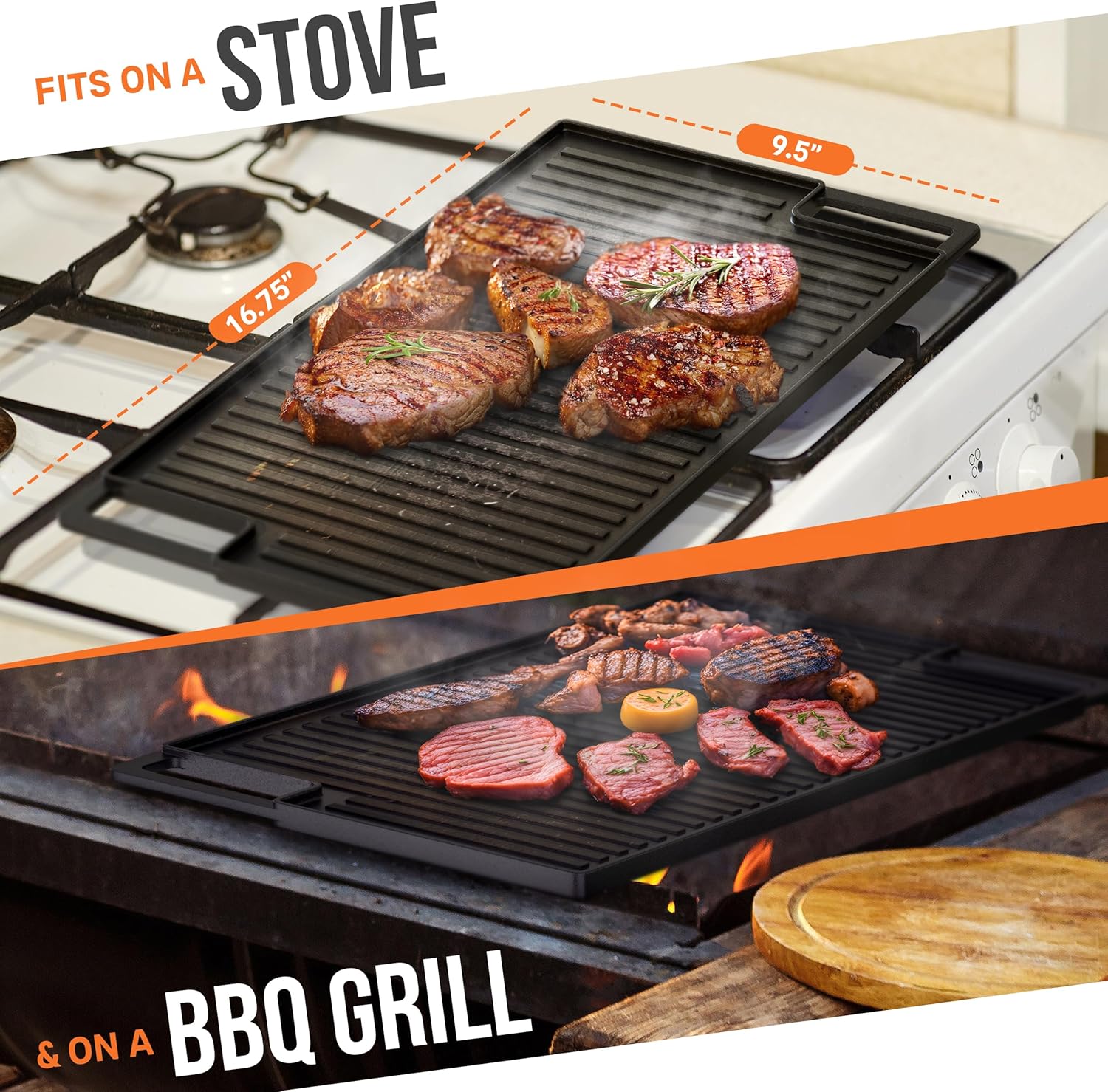 Pre-Seasoned Non-Stick Reversible Cast Iron Griddle (16.75" X 9.5") P29295