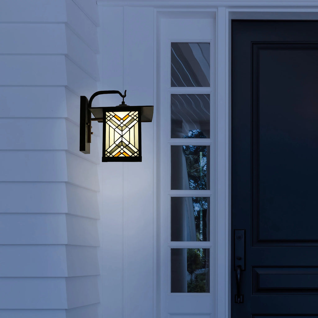 Bronze Outdoor Mission Stained Glass Wall Sconce R34844