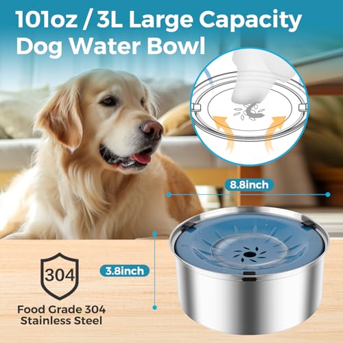 Grey Stainless Steel No Spill Dog Water Bowl H3869