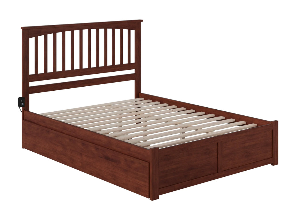 Solid Wood Platform Bed with Footboard and Twin XL Trundle in Walnut R273768