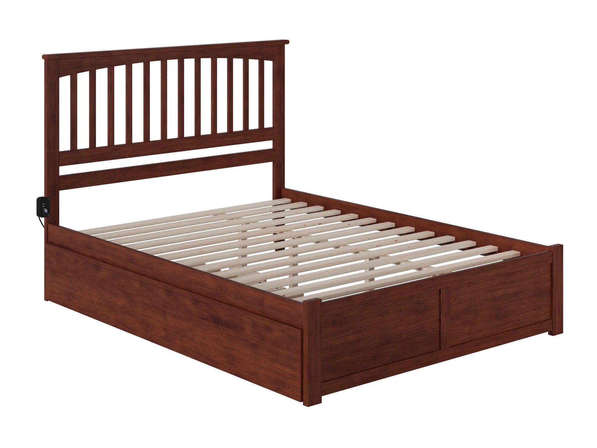 Solid Wood Platform Bed with Footboard and Twin XL Trundle in Walnut R273768