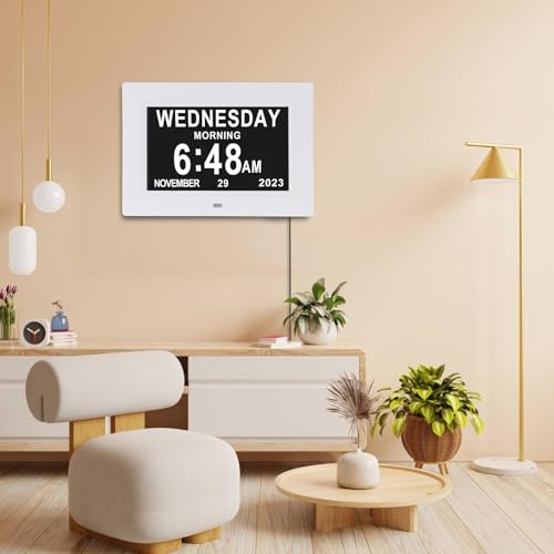 8 Inch Extra Large Calendar Day Date Time Clock with Non-Abbreviated Day Month Q41293