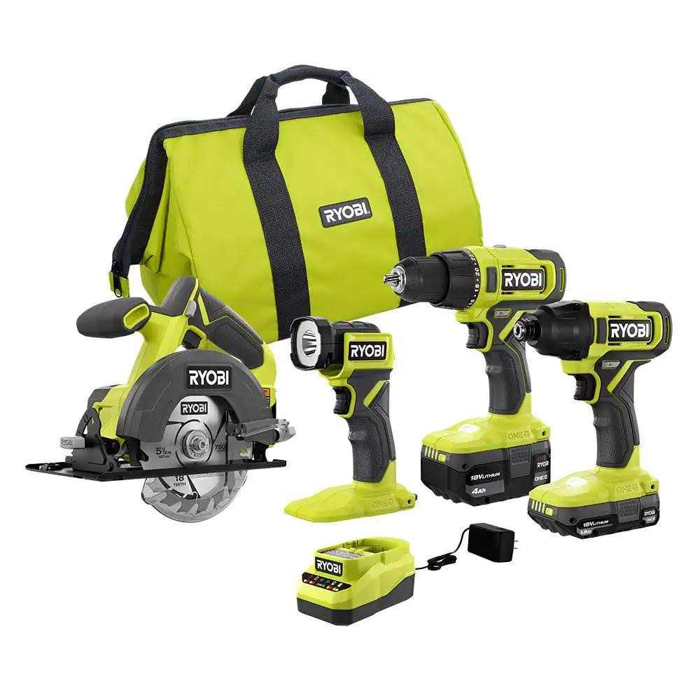 18V Cordless 4-Tool Combo Kit with 1.5 Ah Battery and 4.0 Ah Battery K5318