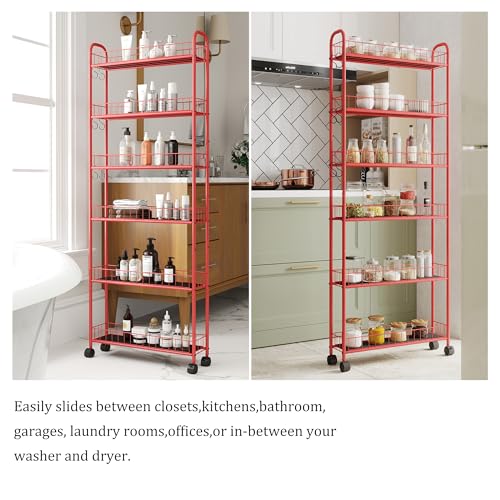 Red 6-Tier Wire Rolling Storage Cart with Wheels J489983