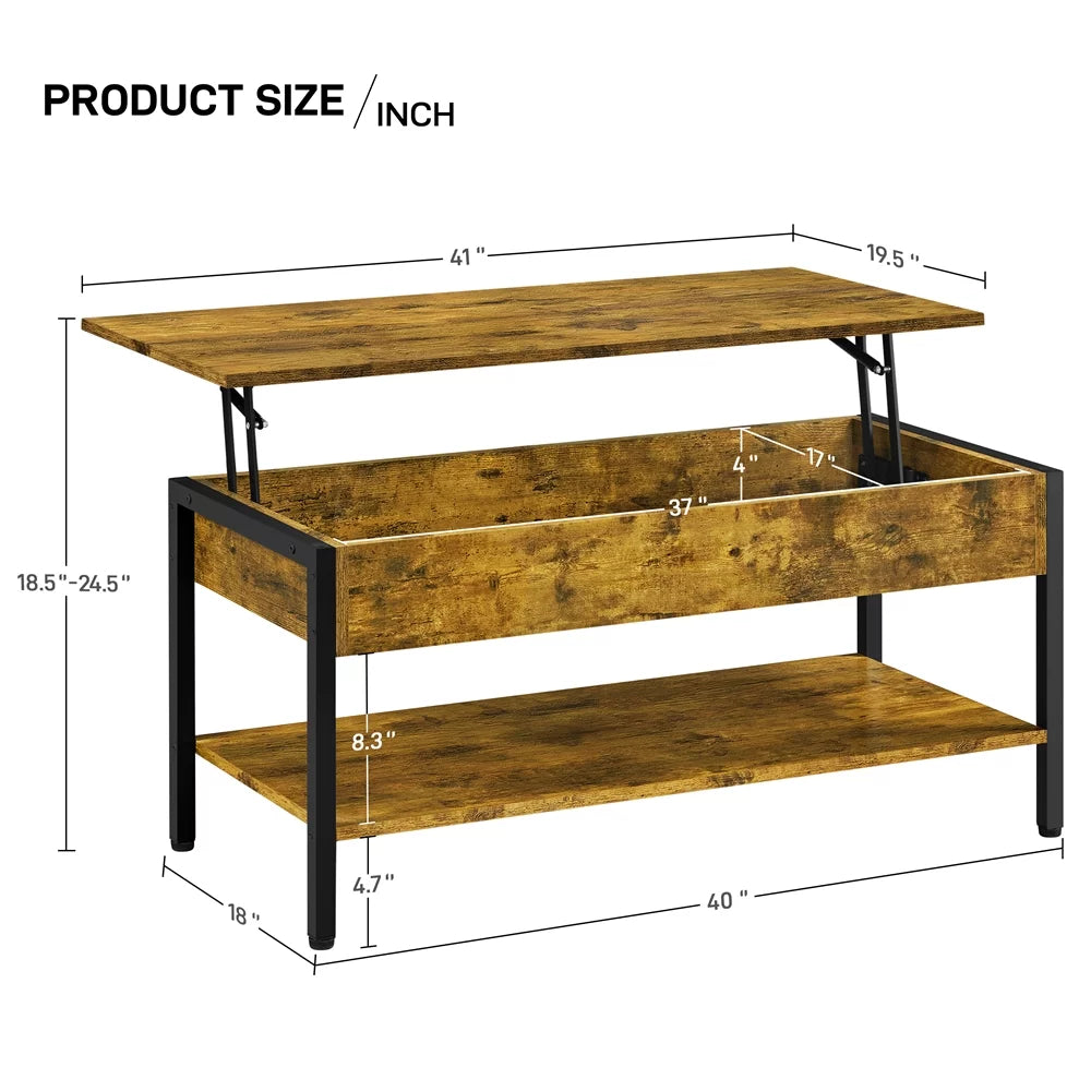 Rustic Brown Wood Lift Top Coffee Table with Hidden Compartment V739