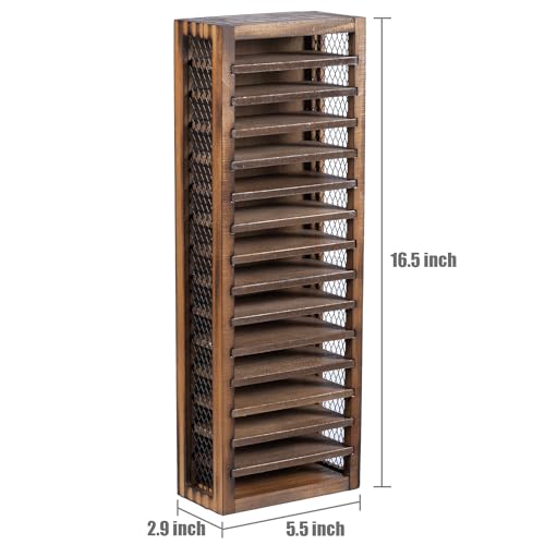 16-Slot Solid Burnt Wood Cassette Tape Storage Rack V986638