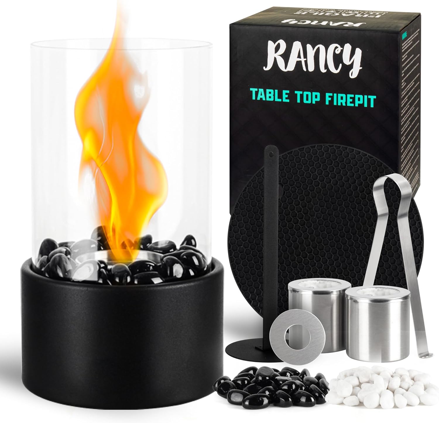 Black and White Stone Design Tabletop Fire Pit R491763
