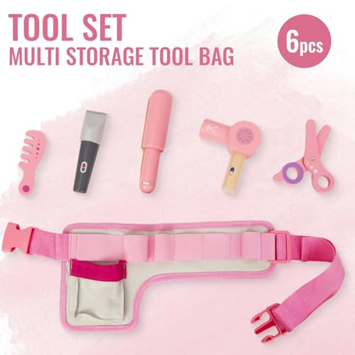 Hair Salon Toys Pretend Play Beauty Salon Set with Blow Dryer Straightener Tool Belt W2443