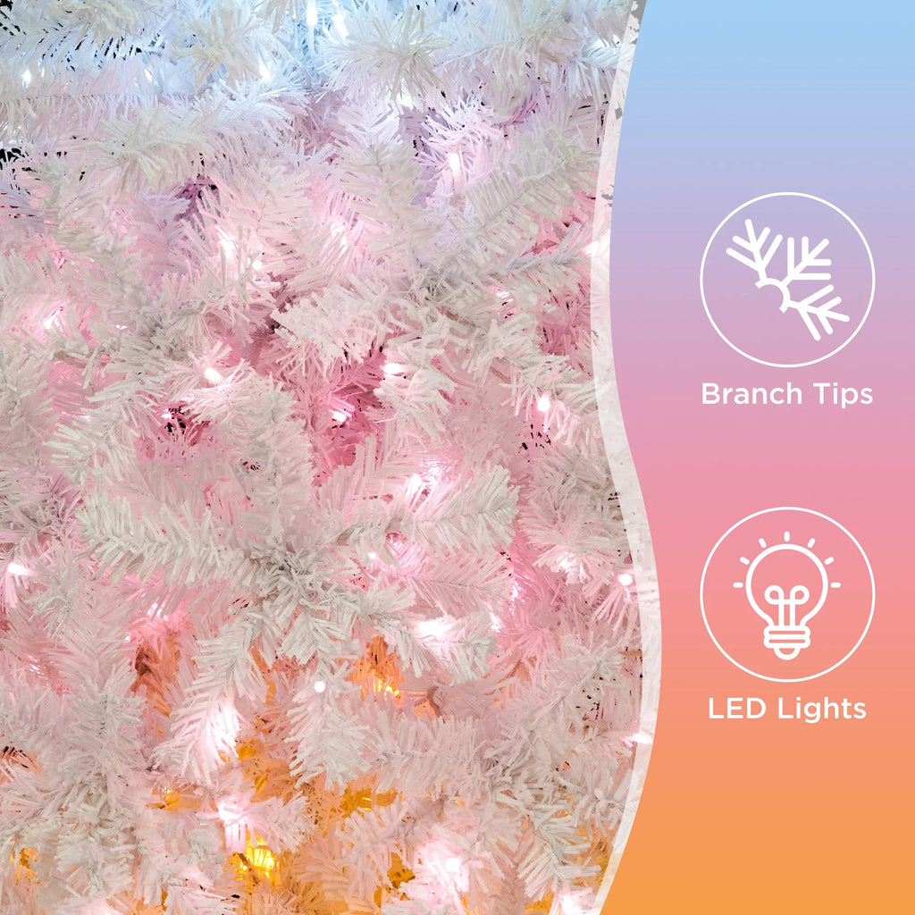 6FT Pre-lit Artificial Christmas Tree with 300 Tri-color Lights & Star Top X805