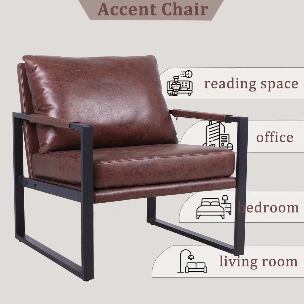 Brown Faux Leather Accent Chair with Metal Frame H701