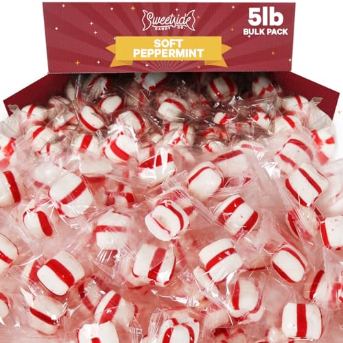 Soft Peppermint Candy Mints, 5lb bulk individually wrapped peppermint puffs I800