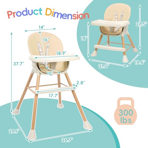 Beige 6-in-1 Convertible Baby High Chair with Cushion U440919