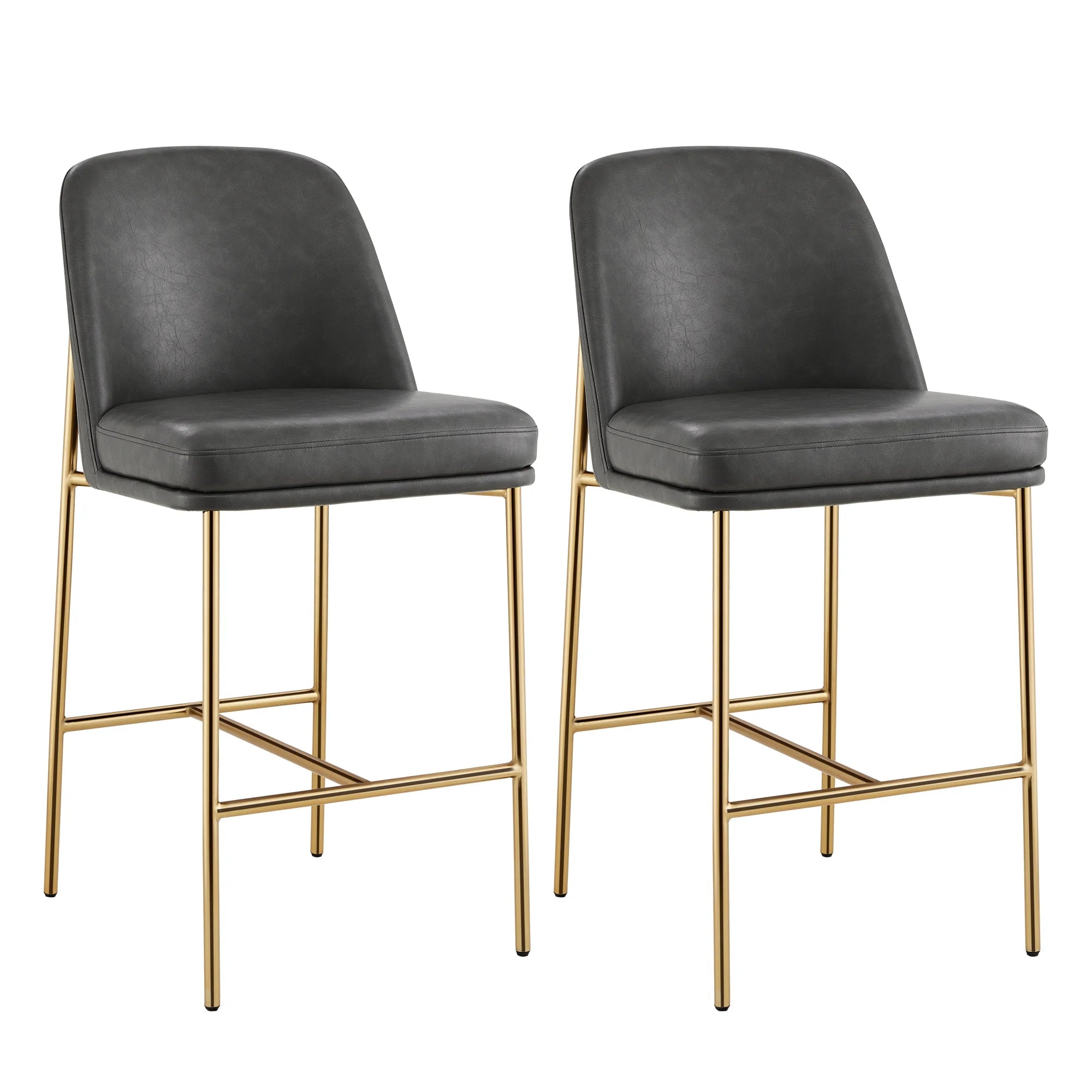 27 inch Faux Leather Counter Height Bar Stool Set of 2 with Back & Metal Legs U532728