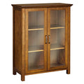 Oiled Oak Wooden Freestanding Floor Cabinet with 2 Adjustable Shelves and 2 Glass Paneled Doors B8649