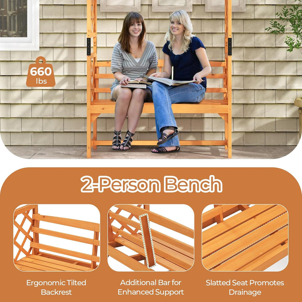 Wooden Garden Arbor with Bench F48415