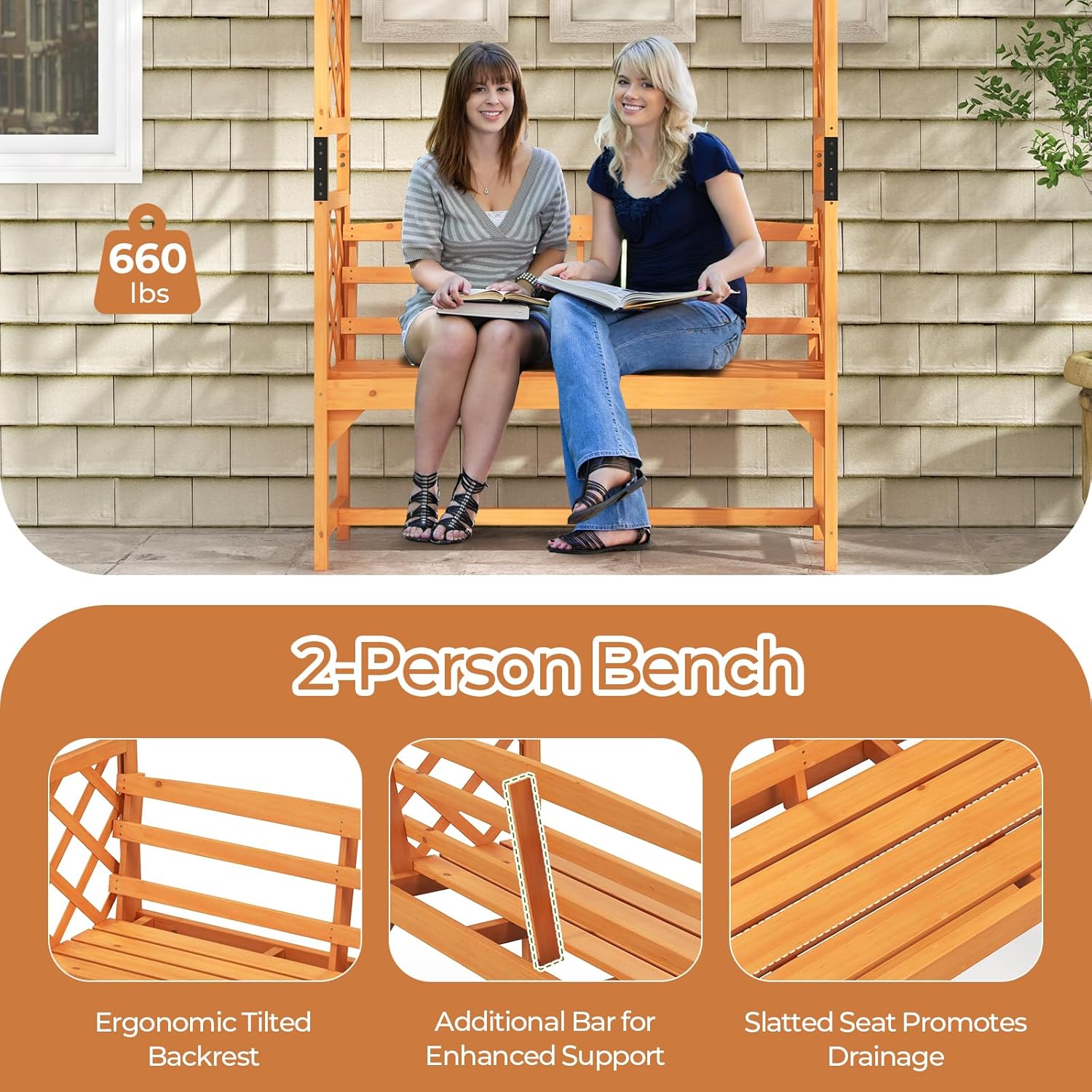 Wooden Garden Arbor with Bench F48415