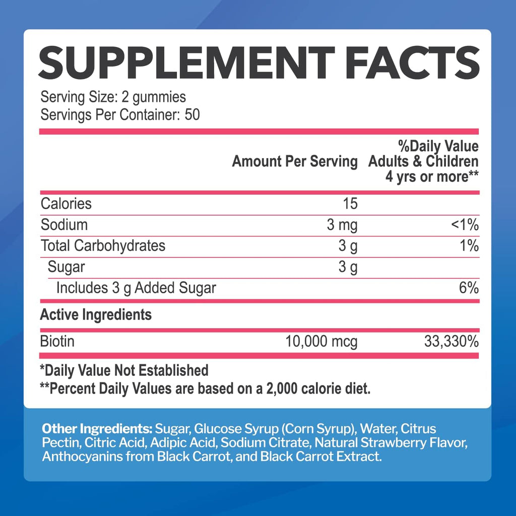 Biotin 10,000mcg Gummies, 100 Count, Strawberry Flavor K24618