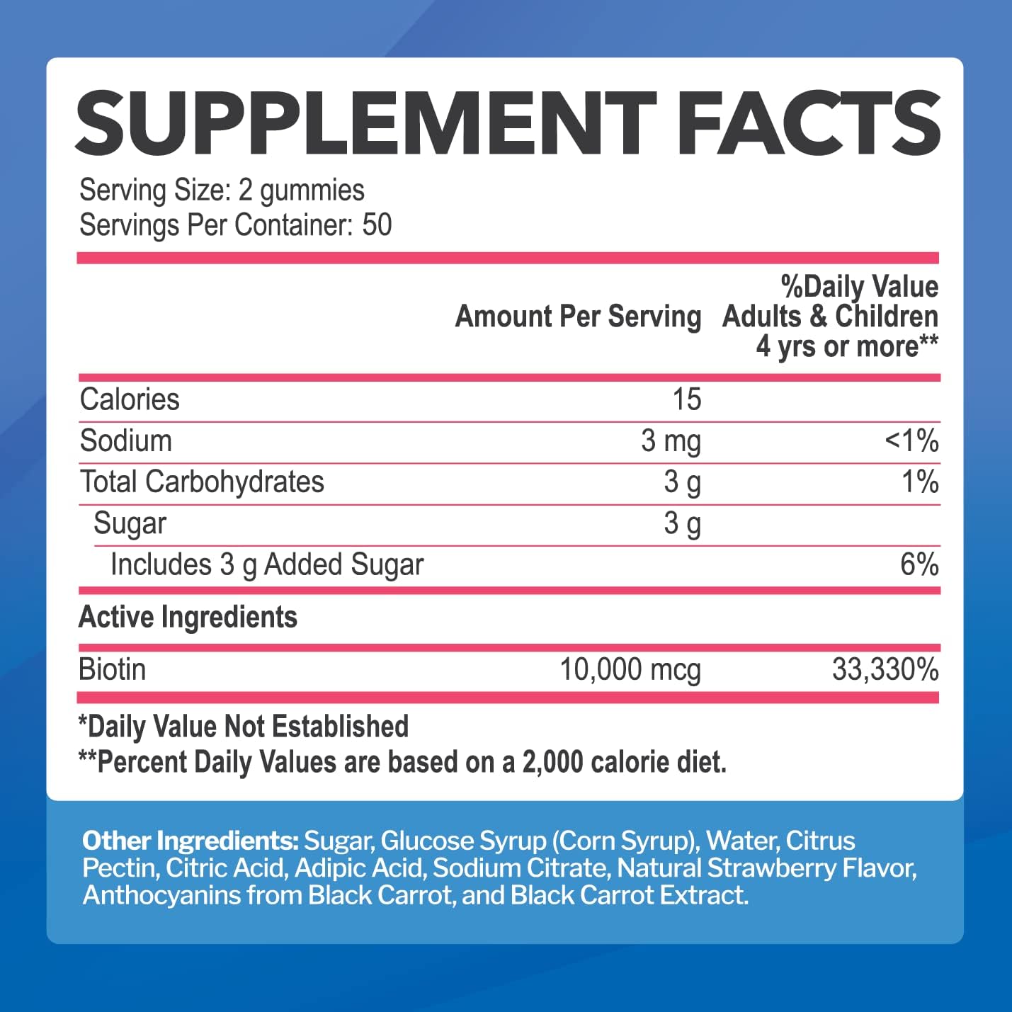 Biotin 10,000mcg Gummies, 100 Count, Strawberry Flavor K24618