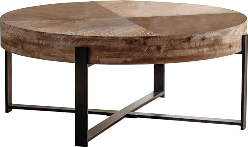 Natural & Gold Solid Wood Round Coffee Table R64744