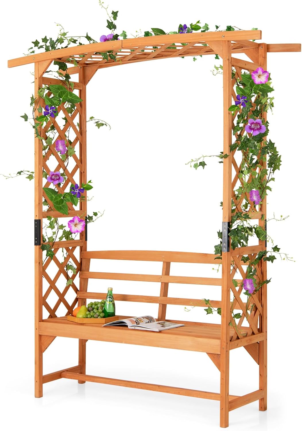 Wooden Garden Arbor with Bench F48415