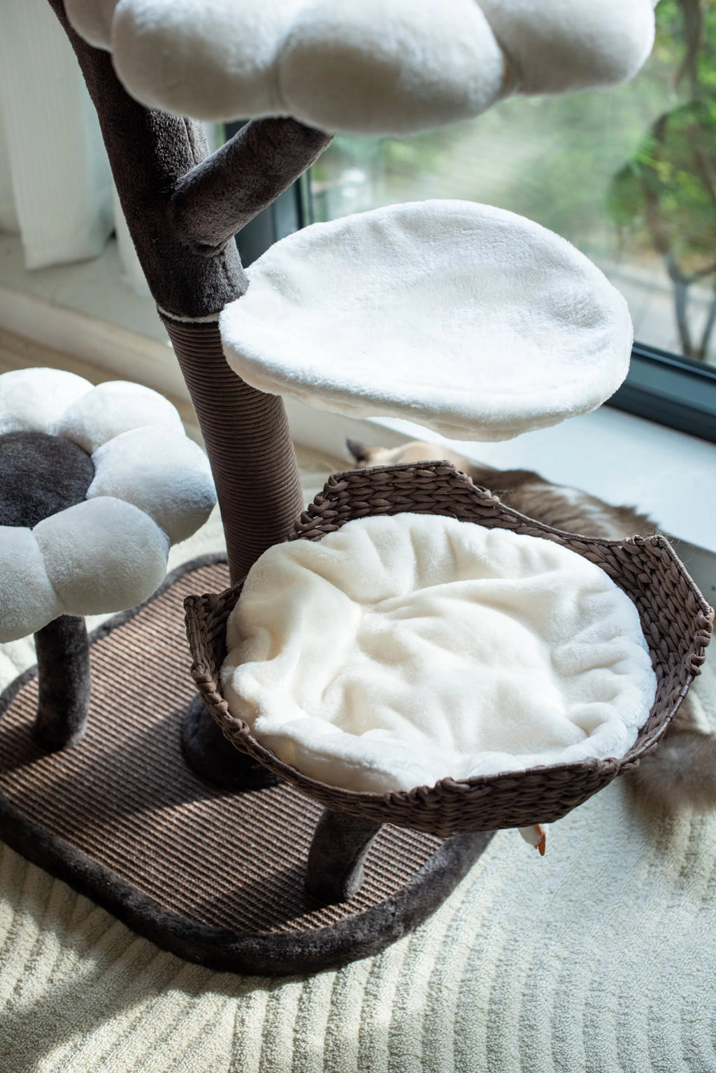 Natural Blossom Flower Woven Tree Branches Large Cat Tree 6-Level Cat Tower with Hammock Foam-Padded Perches Basket U436187