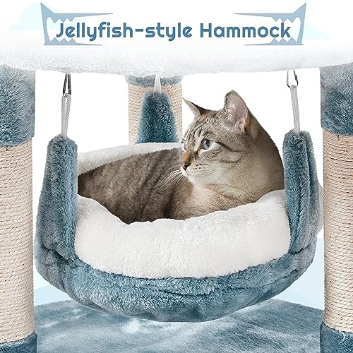 Ocean-Themed Cat Tree Multi-Level Cat Tower Plush Cat Furniture V11060