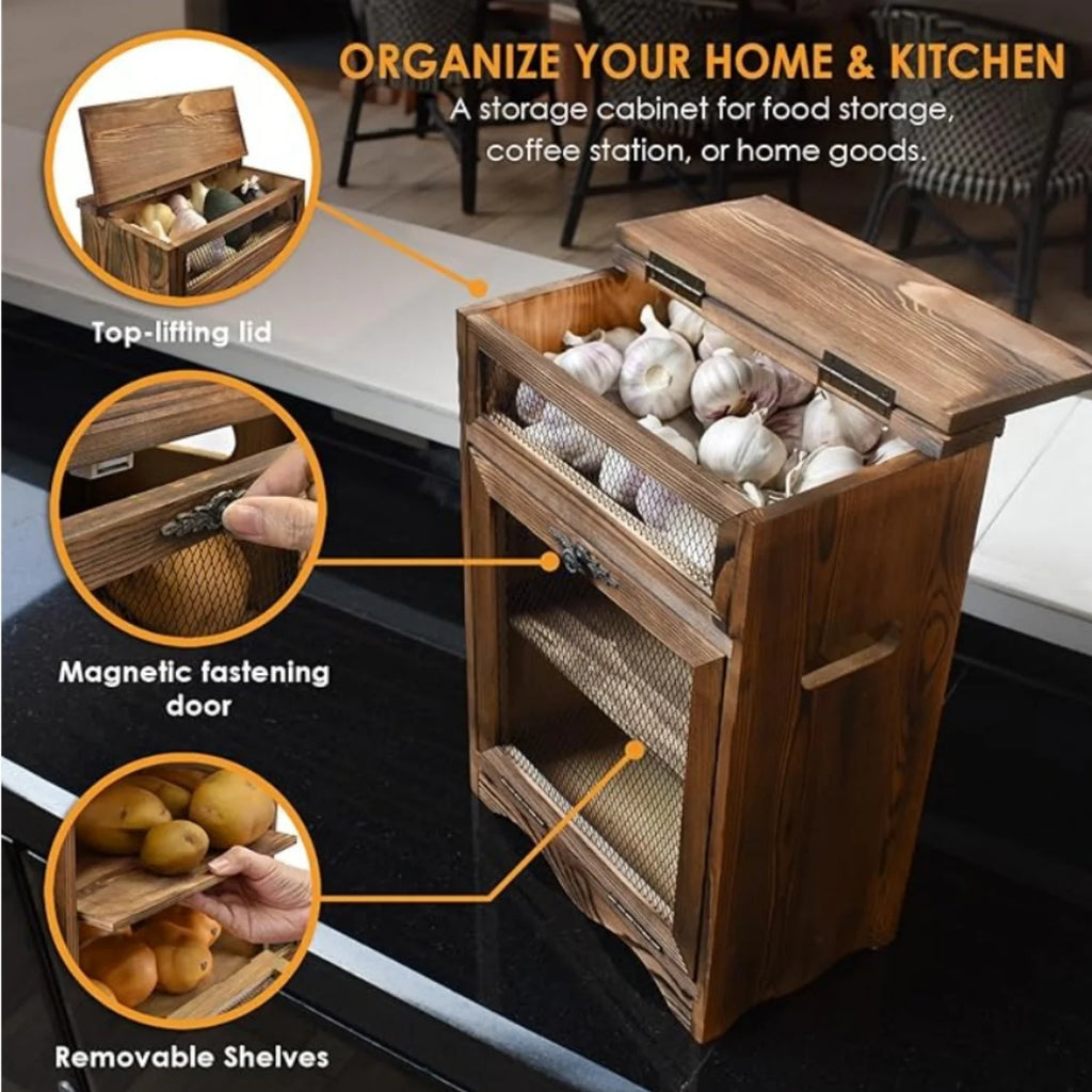 Wooden Countertop Storage Cabinet, 11.8W x 6.8D x 16H in, Rustic Color J60968