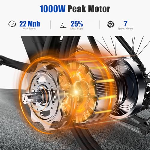 26" Electric Mountain Bike, 1000W Peak Motor, 375Wh Removable Battery, 7 Speed C25650