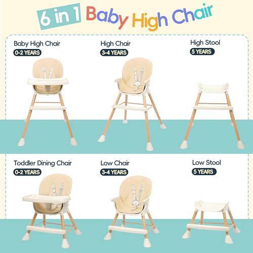 Beige 6-in-1 Convertible Baby High Chair with Cushion U440919