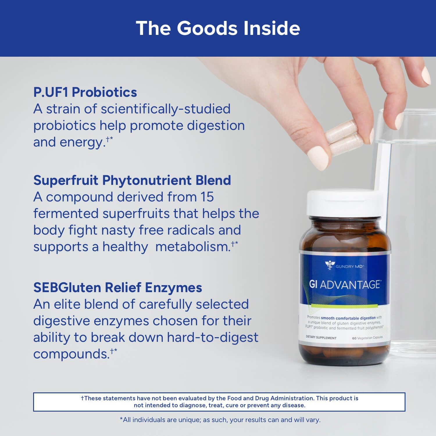Gut Supplement with Probiotics, Digestive Enzymes, and Superfruit Extracts (30 Servings) G269350