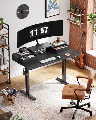 Black 55" x 28" Electric Standing Desk with Drawers X533985