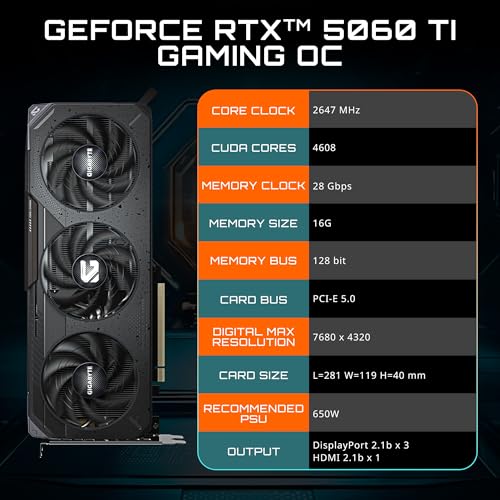 GeForce RTX 5060 Ti 16G Graphics Card, 16GB 128-bit GDDR7, PCIe 5.0 N8575