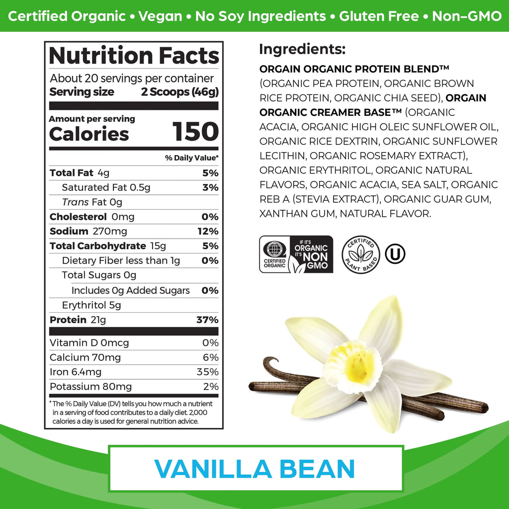21g Organic Vegan Plant Based Vanilla Bean Protein Powder Z12294