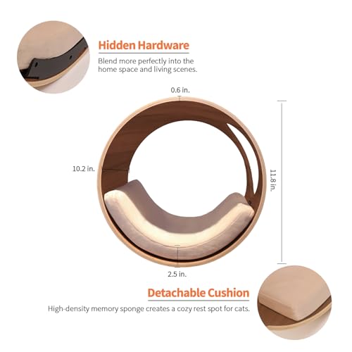 Oak Round Cat Wall Shelves with Cushion P38577