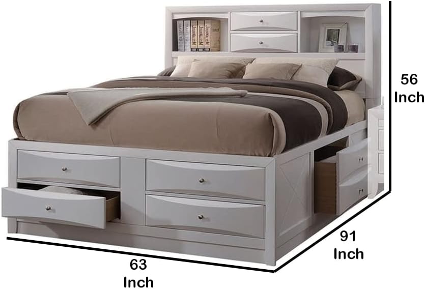 White Queen Size Wooden Storage Bed with Eight Drawers M934