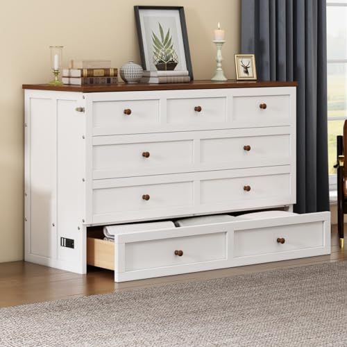 White Queen Size Murphy Bed Cabinet with Bookcase and Drawer Shelves M713580