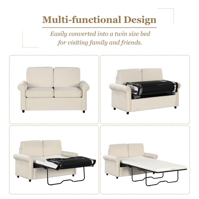 Grey Pull Out Sofa Bed with Twin Size Mattress Pad U94583