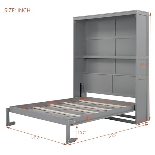 Queen Size Gray Murphy Bed with Storage Shelves O881363