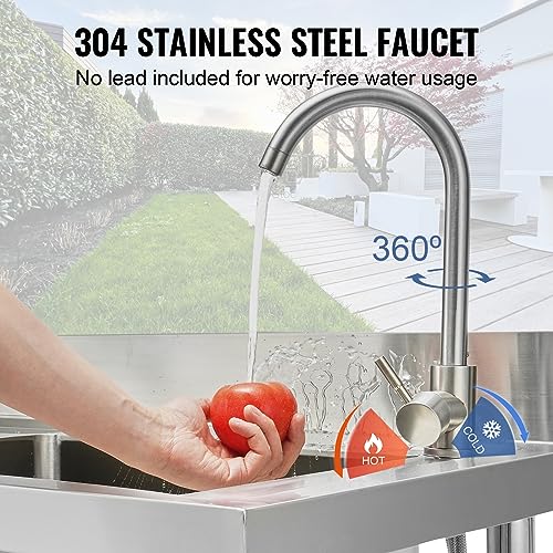 Stainless Steel Utility Sink, 1 Compartment Free Standing Small Sink with Workbench Faucet and Legs, 39.4 x 19.1 x 37.4 in Commercial Single Bowl Sink T22652