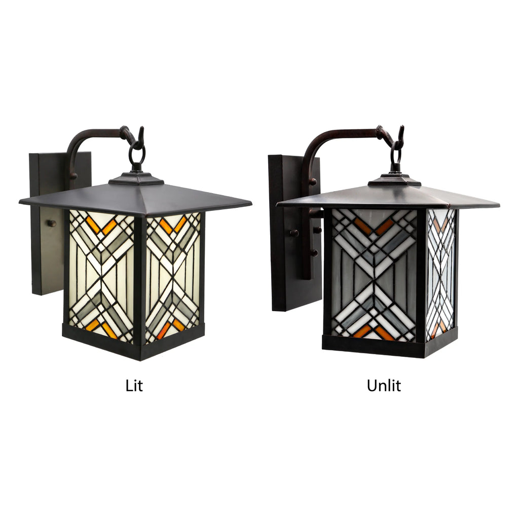 Bronze Outdoor Mission Stained Glass Wall Sconce R34844