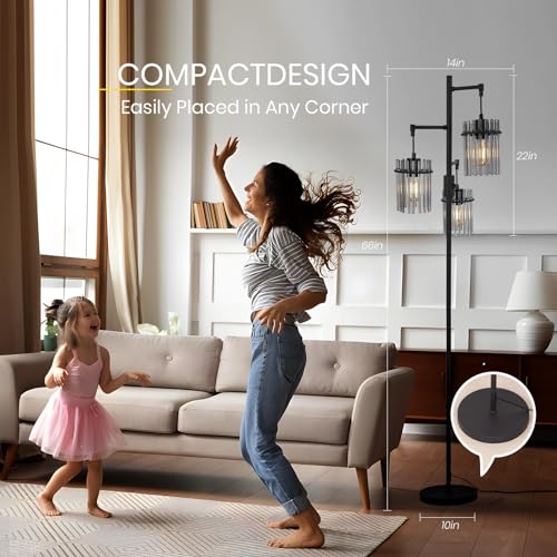 Industrial Floor Lamp with Glass Lampshade, Dimmable, Tall F5120