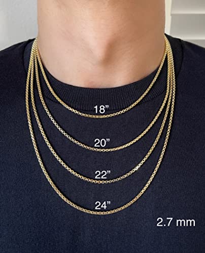 14K Real Gold Box Chain Necklace with Lobster Clasp 16" 18" 20" 22" 24" S70475