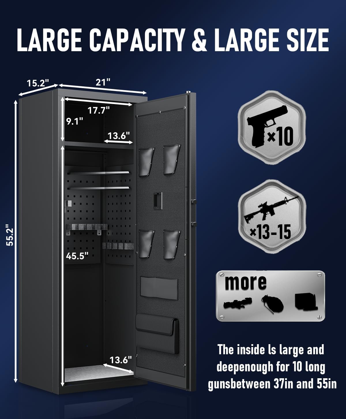 Biometric Rifle Gun Safe with 3 Removable Gun Racks P844