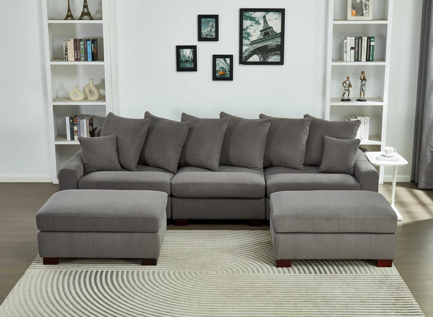 Modular 5-Seater Couch L&U Shape Sectional Sofa Corduroy Fabric Y276