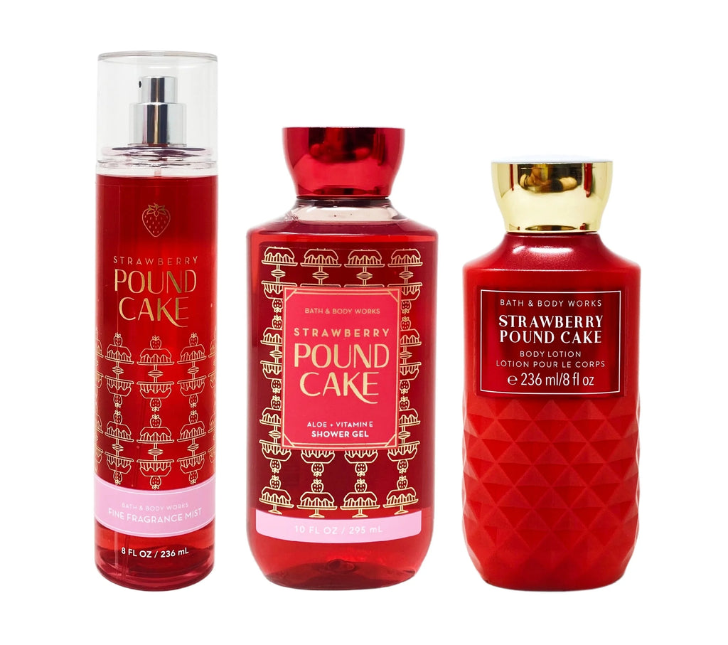 Strawberry Pound Cake 3 Piece Gift Set - Fragrance Mist - Shower Gel - Body Lotion - Full Size V188