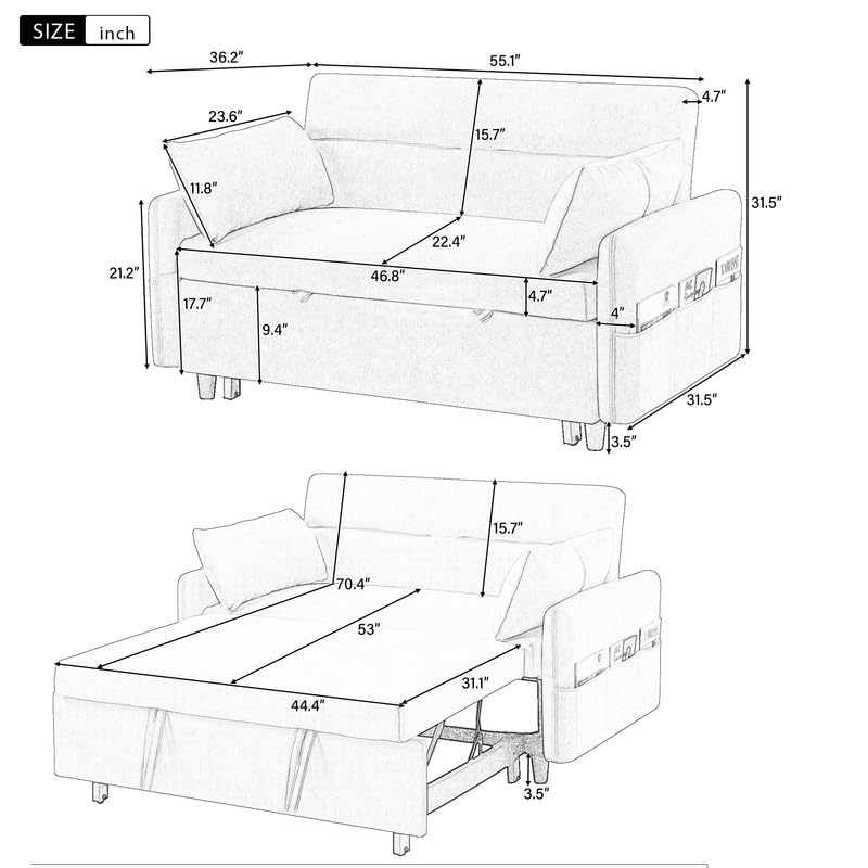 Grey Microfiber Convertible Sofa Bed Chair E758